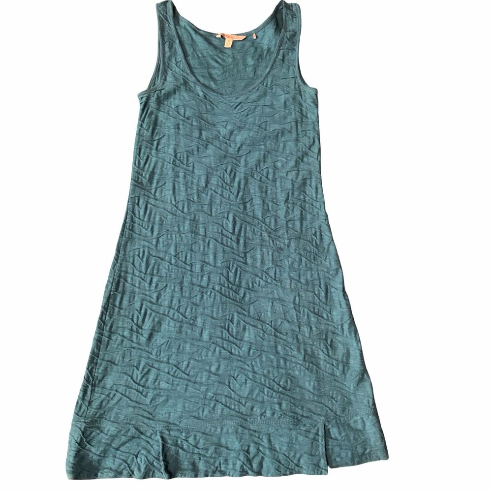 Toad & Co XS Samba Wave Tank Dress Teal Blue Textured Stretch Organic Cotton